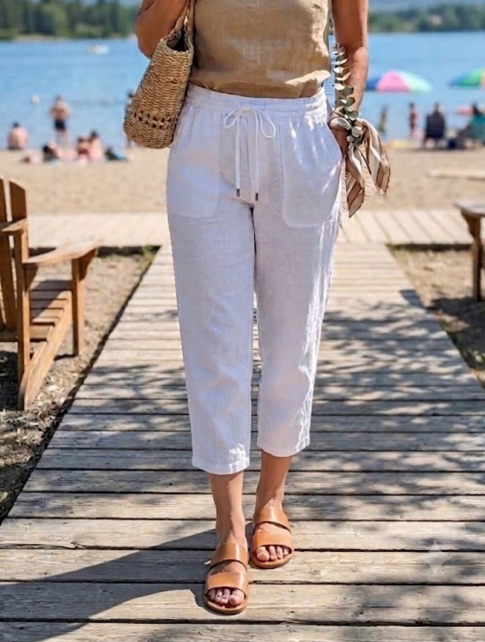 BANANA REPUBLIC White Linen Blend Pants Coastal Grandmother Cropped Breezy - Picture 3 of 17